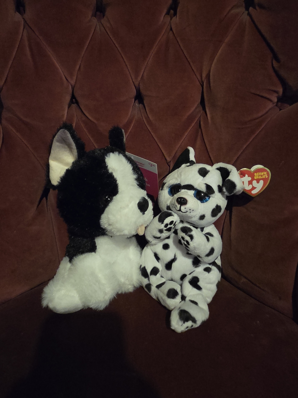 Pair plush puppies-Ty Beanie Bellies Dalmatian and Black-White puppy